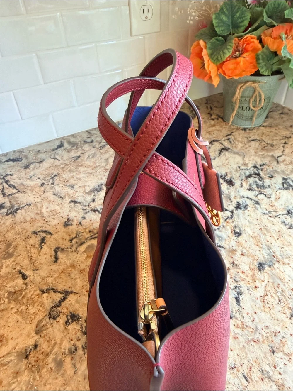 Tory Burch Perry Small Triple-Compartment Tote Bag - Burgundy